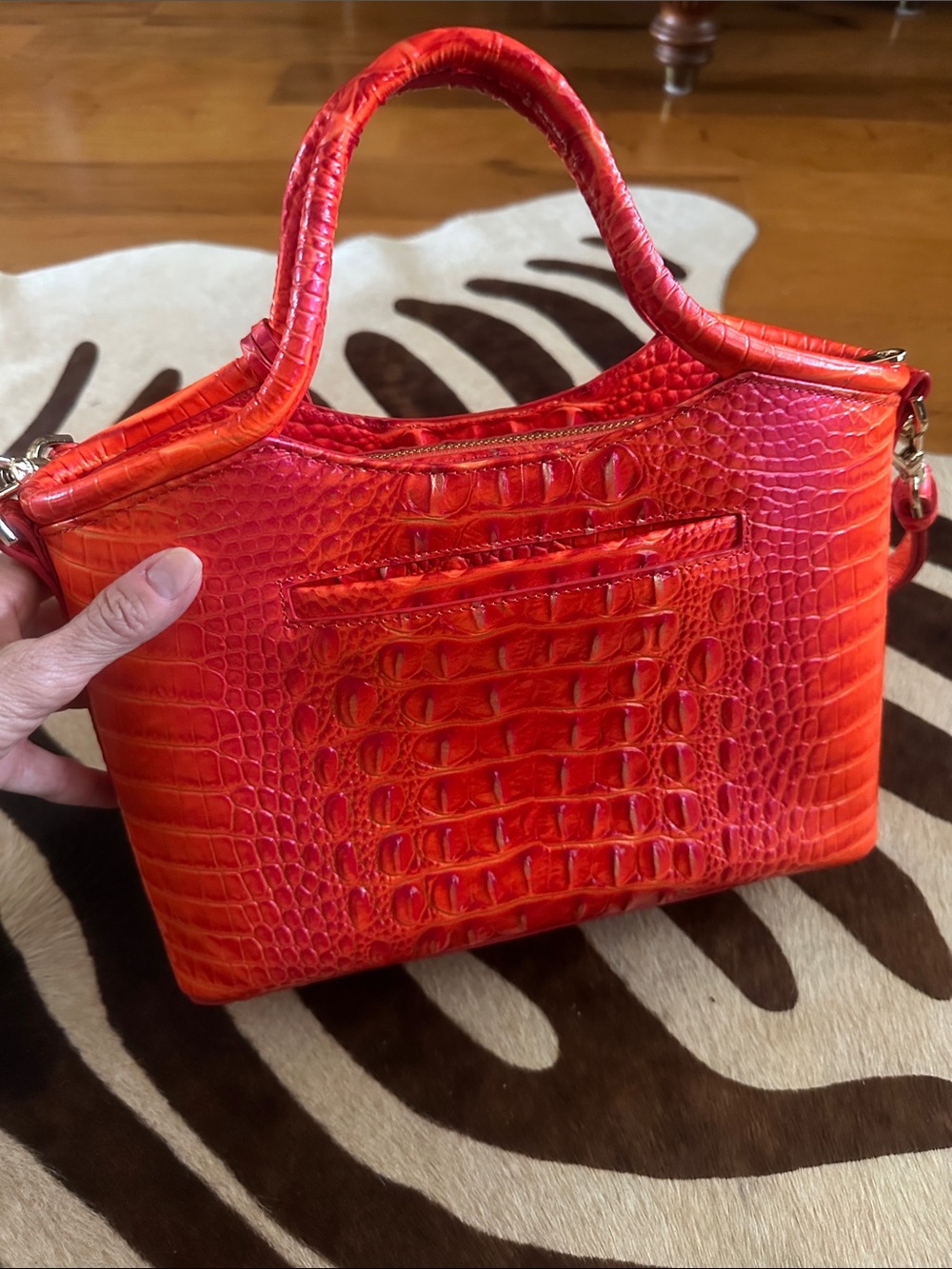 Brahmin Small Elaine Croc-Embossed Top-Handle Bag in Flame- Women Bags - Picture 3 of 9